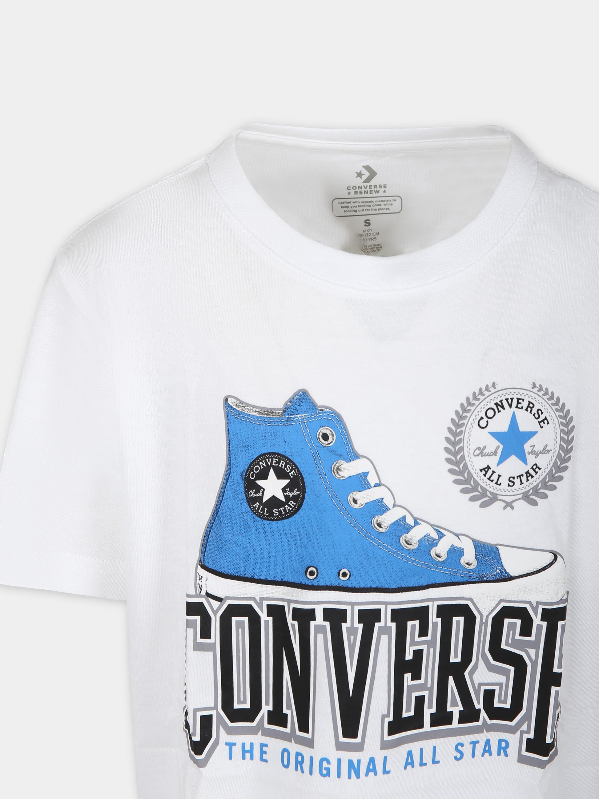 T-shirt bianca per bambino con logo,Converse,9CF315 001