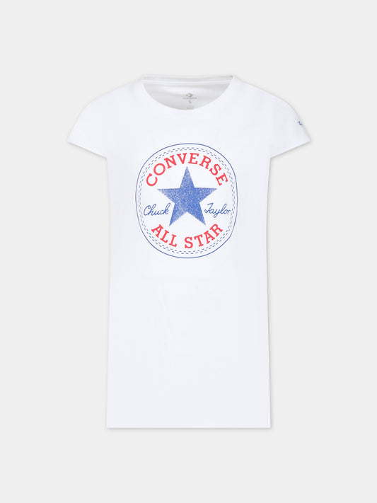 T-shirt bianca per bambina con logo,Converse,468992 001