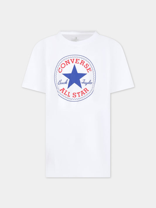 T-shirt bianca per bambini con logo,Converse,966500 001