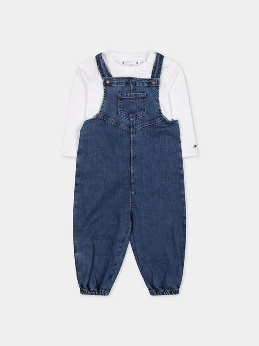 Salopette in denim per neonato con iconica bandierina,Tommy Hilfiger Junior,23FMTHKN0KN01772J YBR