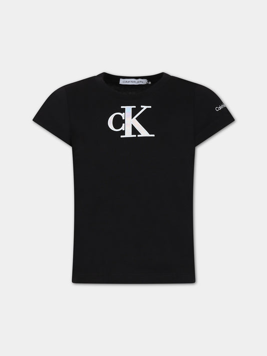 T-shirt nera per bambina con logo,Calvin Klein Kids,23FMCKIG0IG02342 BEH