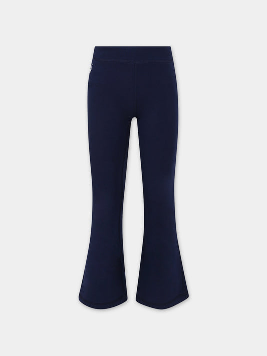 Leggings blu per bambina con cavallino,Ralph Lauren Kids,925883001