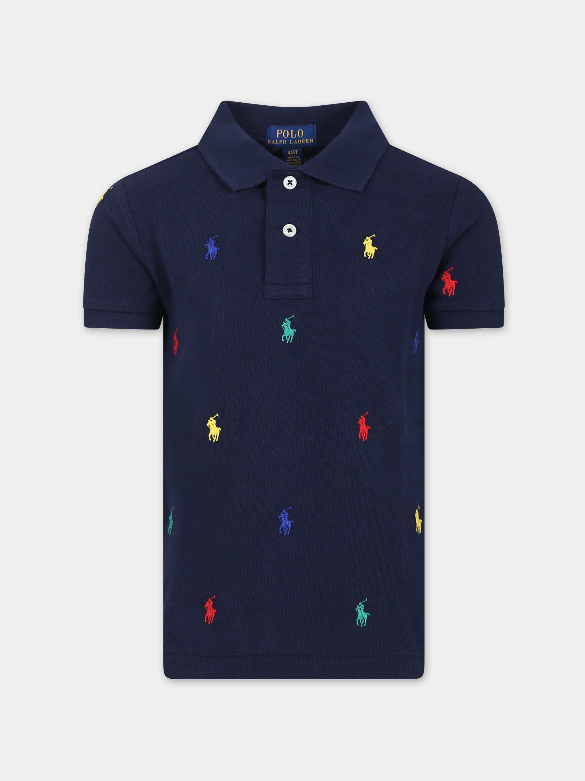 Polo blu per bambino con cavallino,Ralph Lauren Kids,882605005