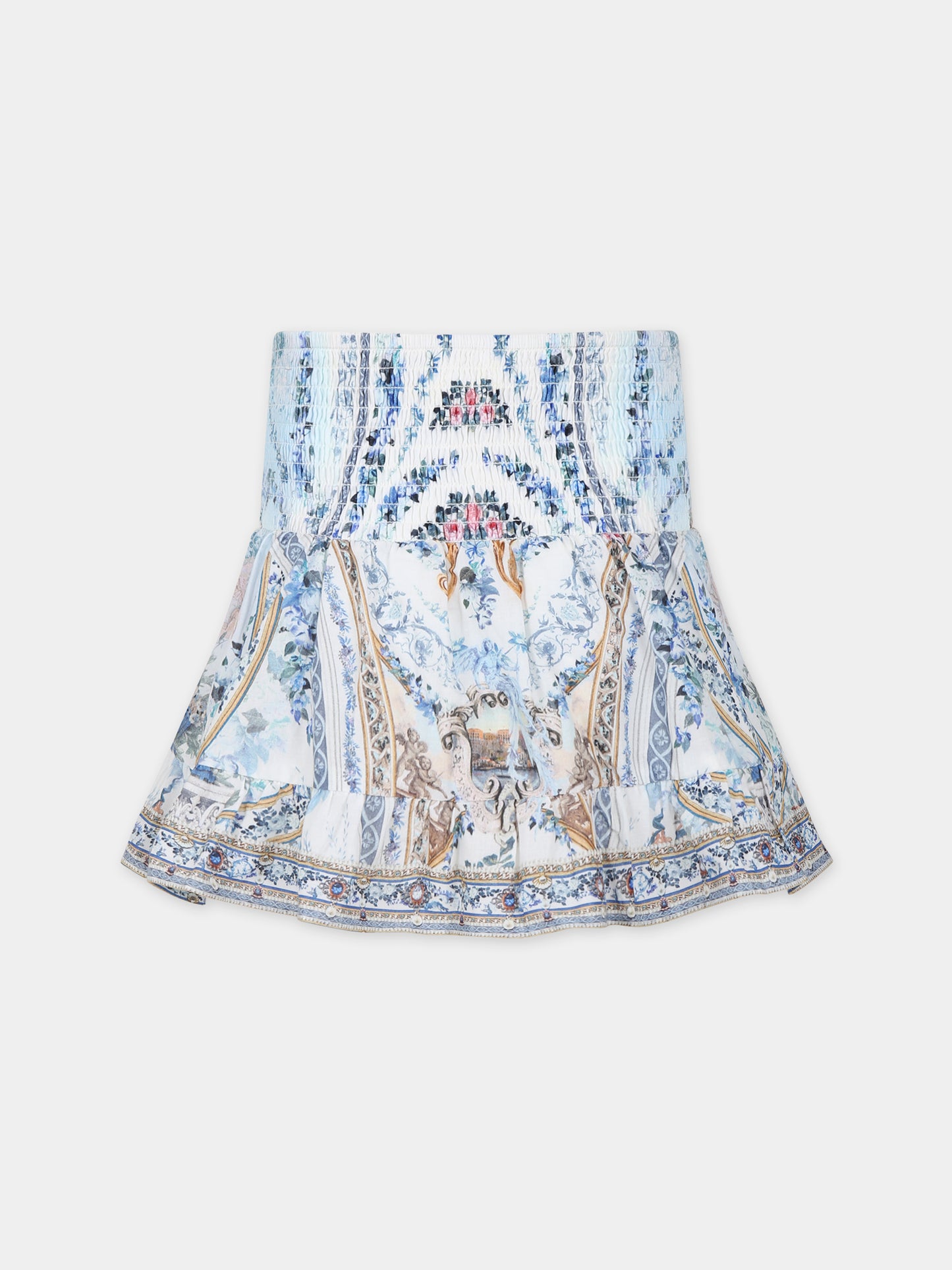 Gonna celeste per bambina con stampa floreale,Camilla,00025661 SEASOSIR