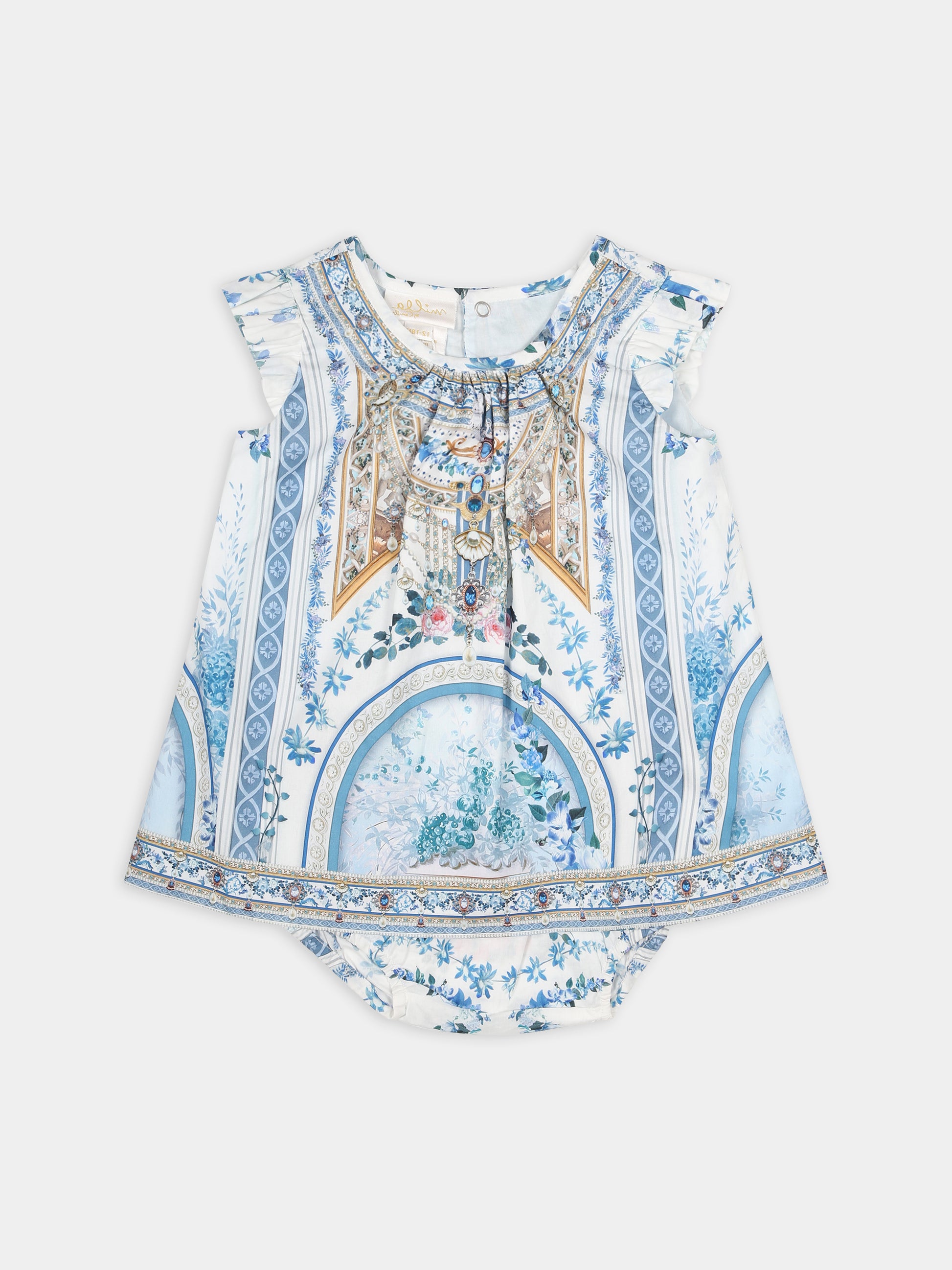 Vestito celeste per neonata con stampa floreale,Camilla,00025803 SEASOSIR