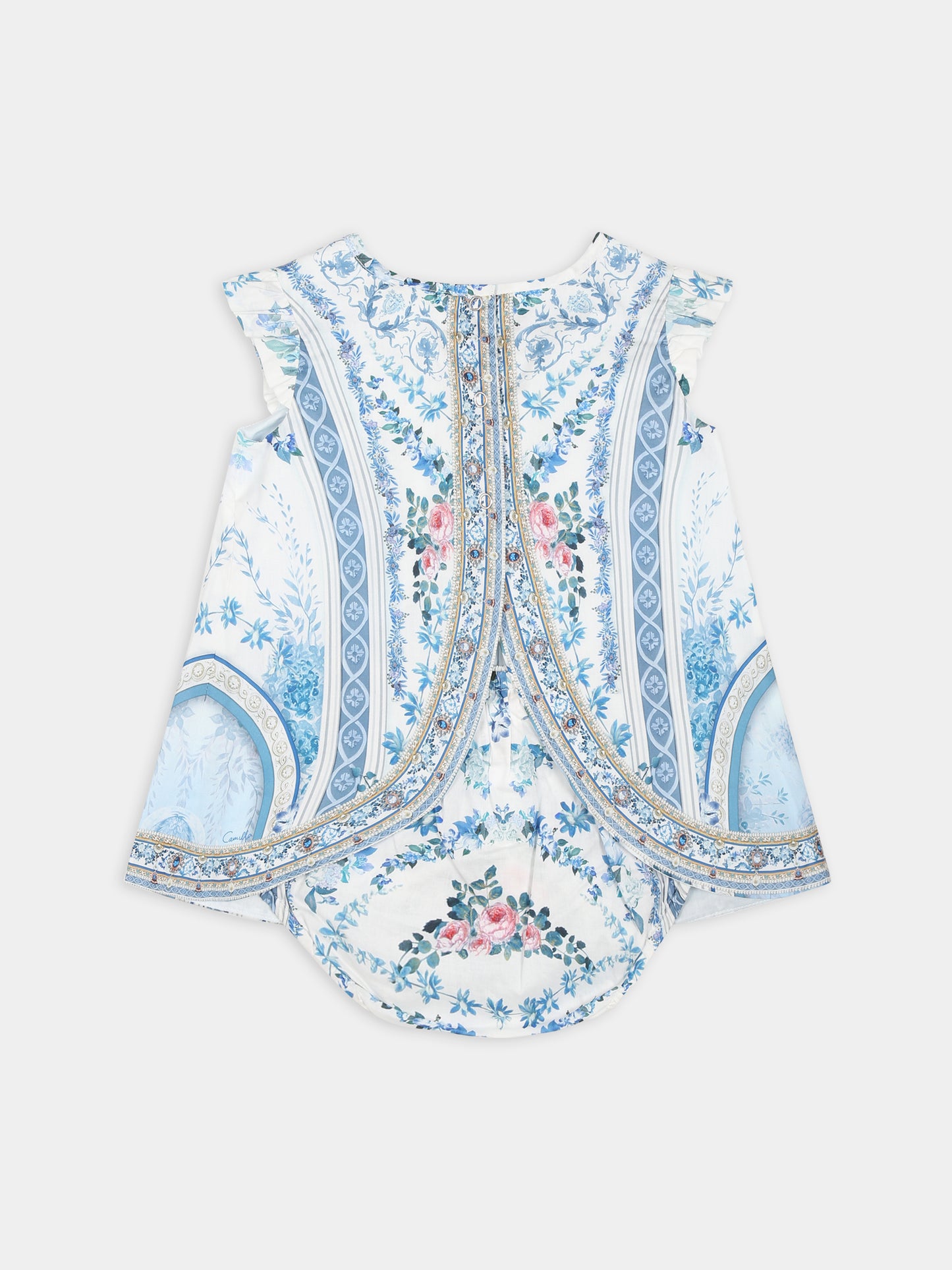 Vestito celeste per neonata con stampa floreale,Camilla,00025803 SEASOSIR