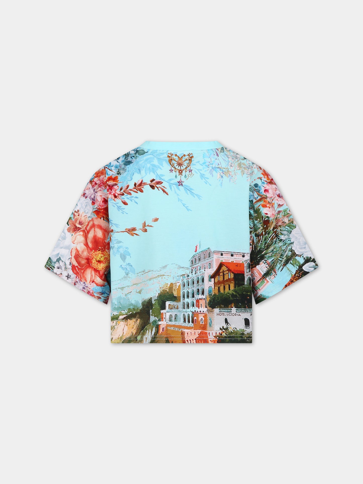 T-shirt celeste per bambina con stampa Sorrento,Camilla,00025669 FROMSORR