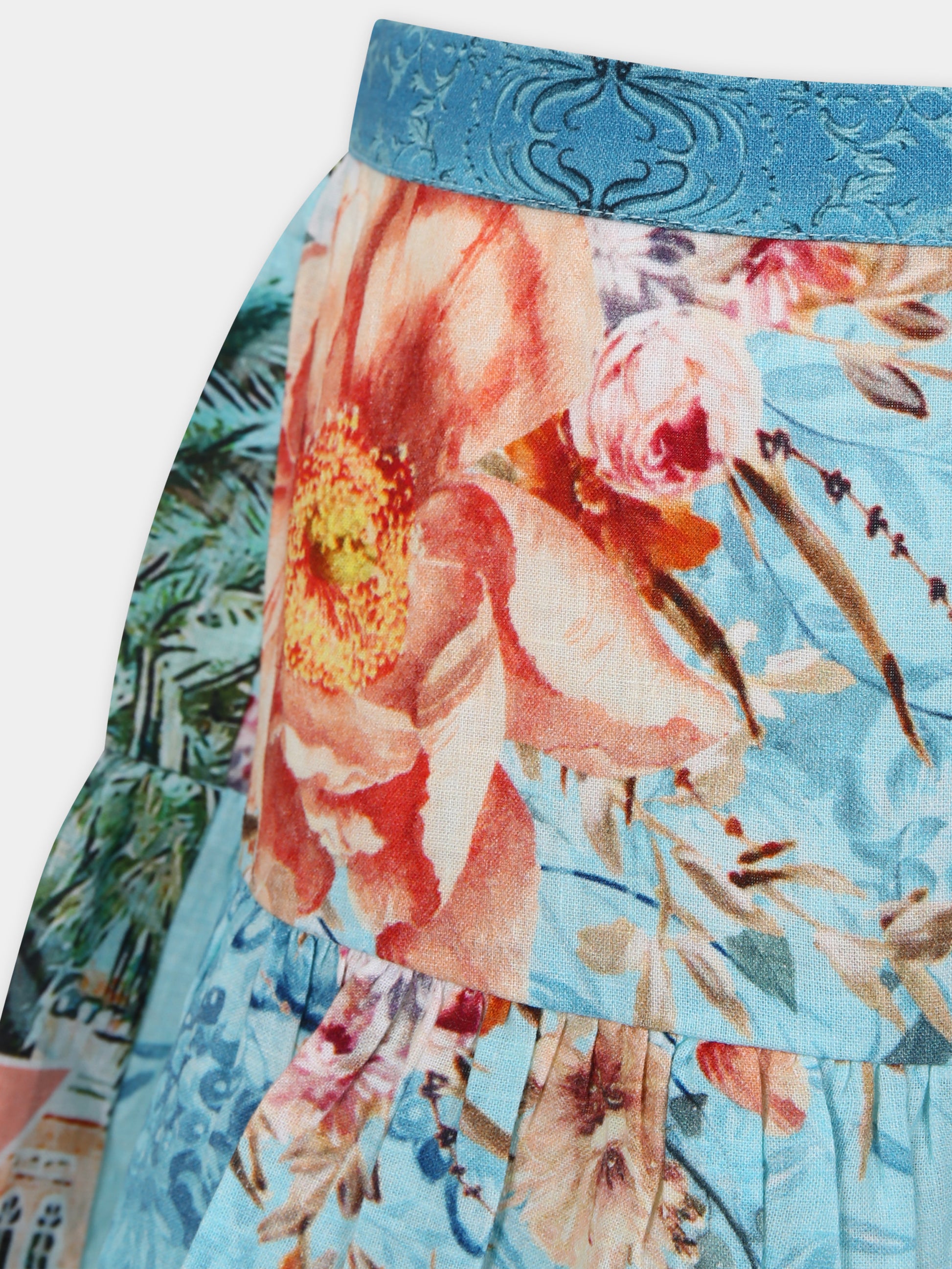 Gonna celeste per bambina con stampa floreale,Camilla,00026223 FROMSORR