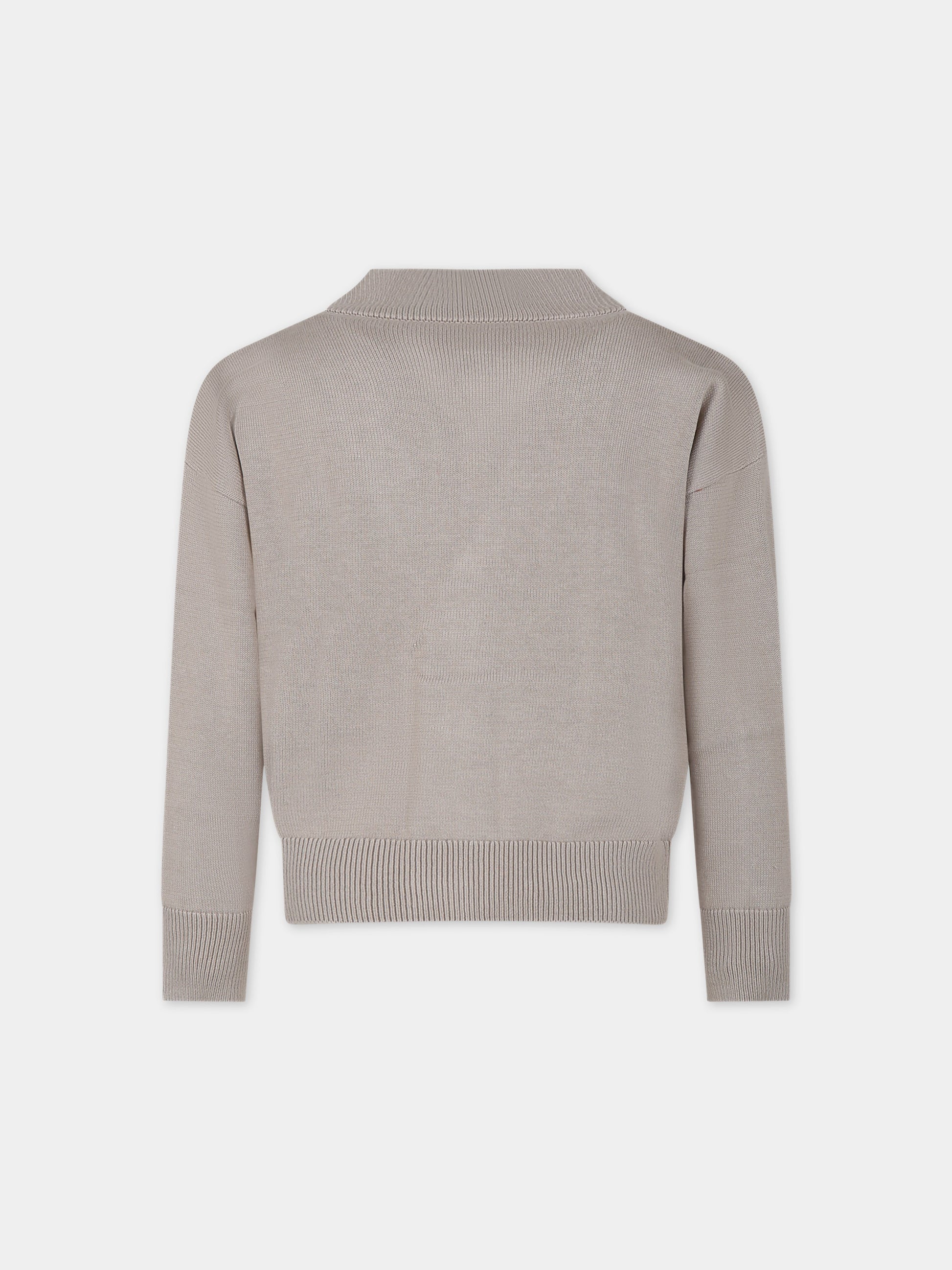 Cardigan beige per bambino con logo ricamato,Armani Junior,3D4M52 4MHUZ 01M5