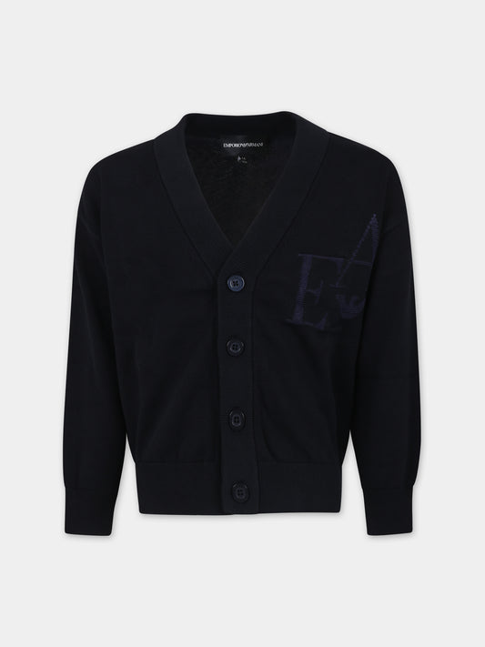 Cardigan blu per bambino con logo ricamato,Armani Junior,3D4M52 4MHUZ 0920