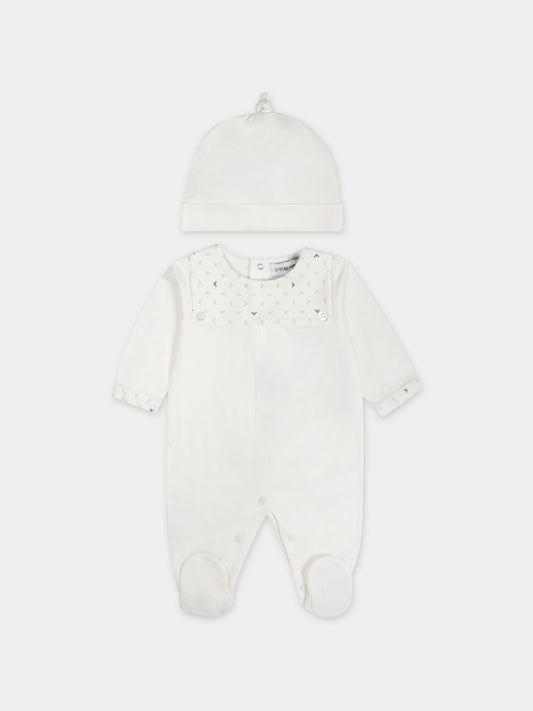 Set tutina avorio per neonato con logo,Armani Junior,8NNV42 NJ05Z F110