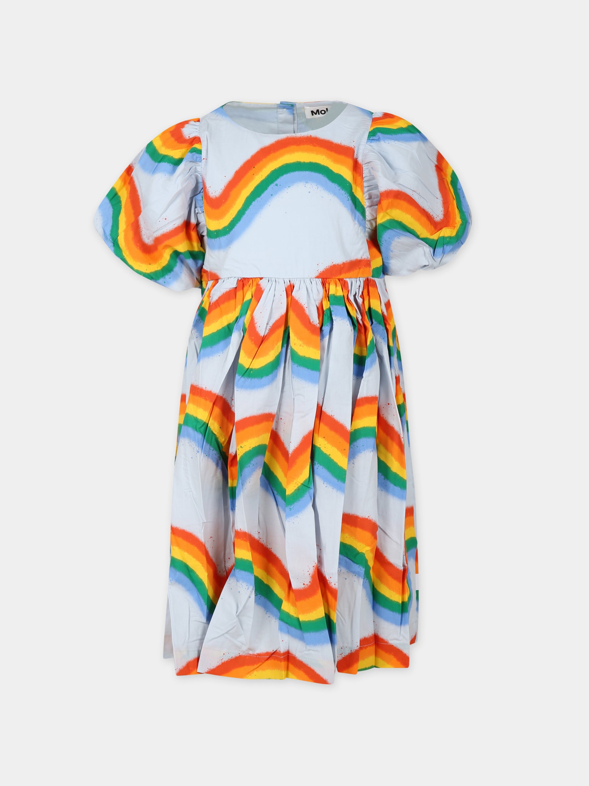 Vestito casual celeste per bambina con arcobaleno,Molo,2S24E126 9015