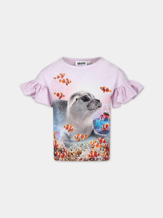 T-shirt rosa per bambina con stampa foca,Molo,2S24A218 3509