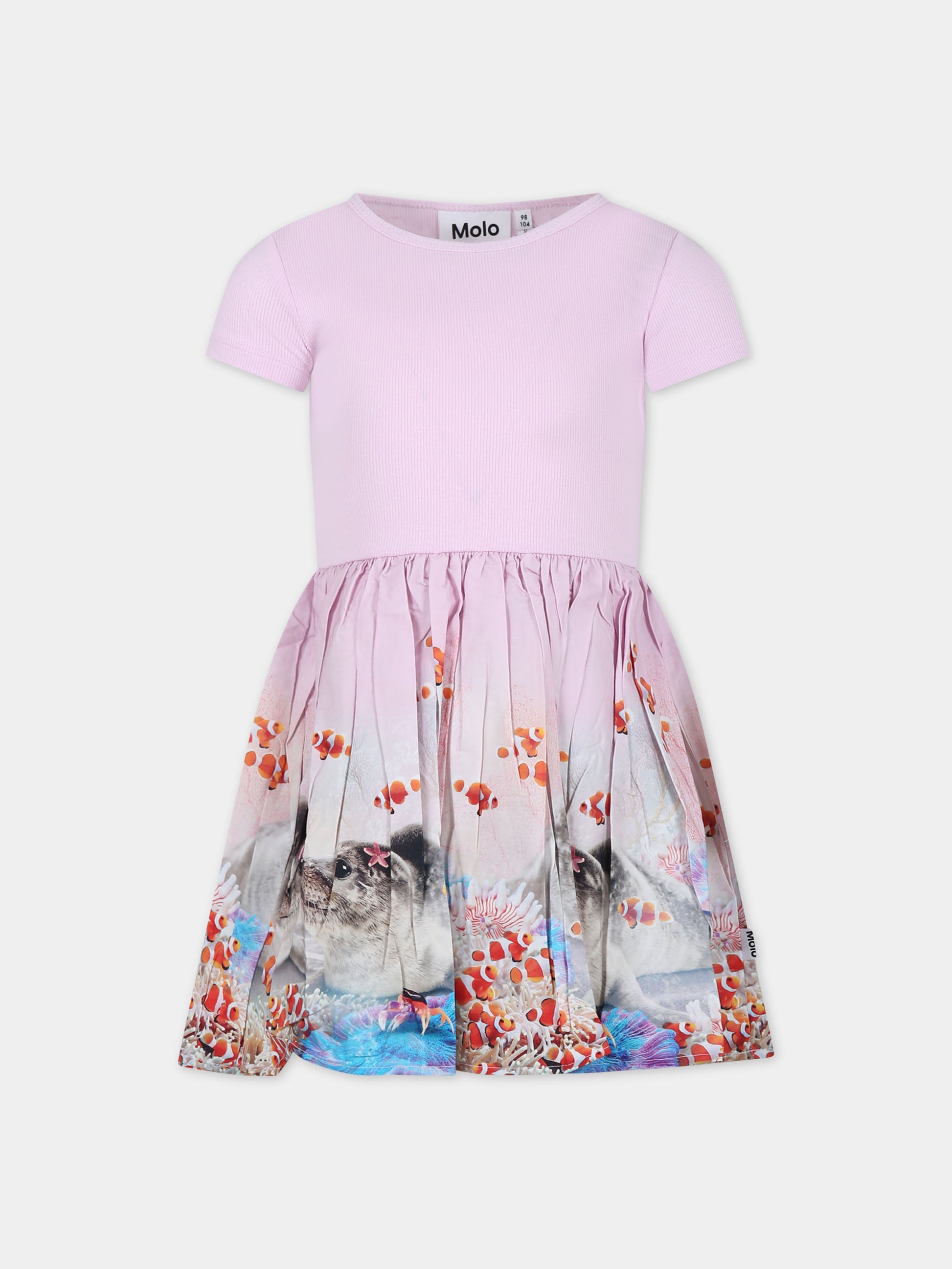 Vestito  rosa per bambina con stampa foca,Molo,2S24E125 3510