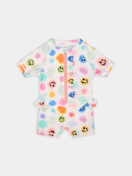 Costume anti UV bianco per neonati con pois e smile,Molo,8S24P608 6990