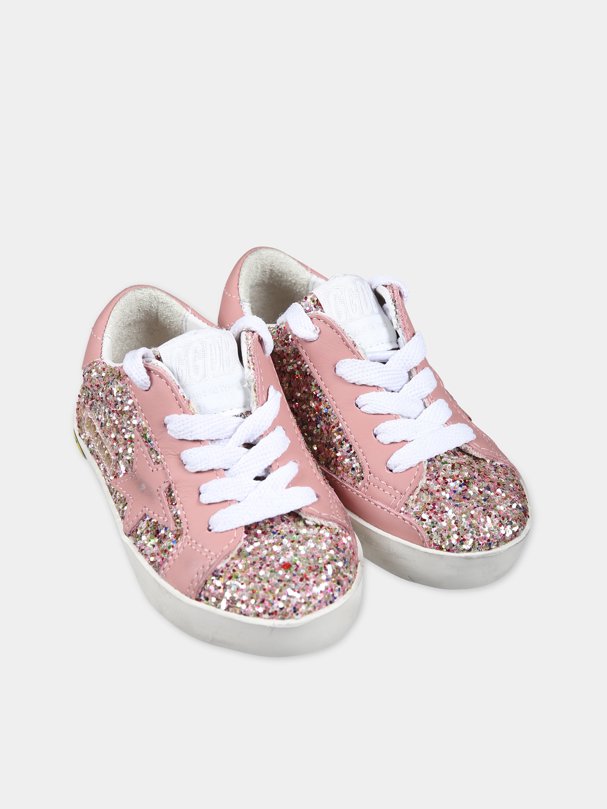 Sneakers rosa per bambina con glitter e logo,Golden Goose,GJF00101 F005307 82529