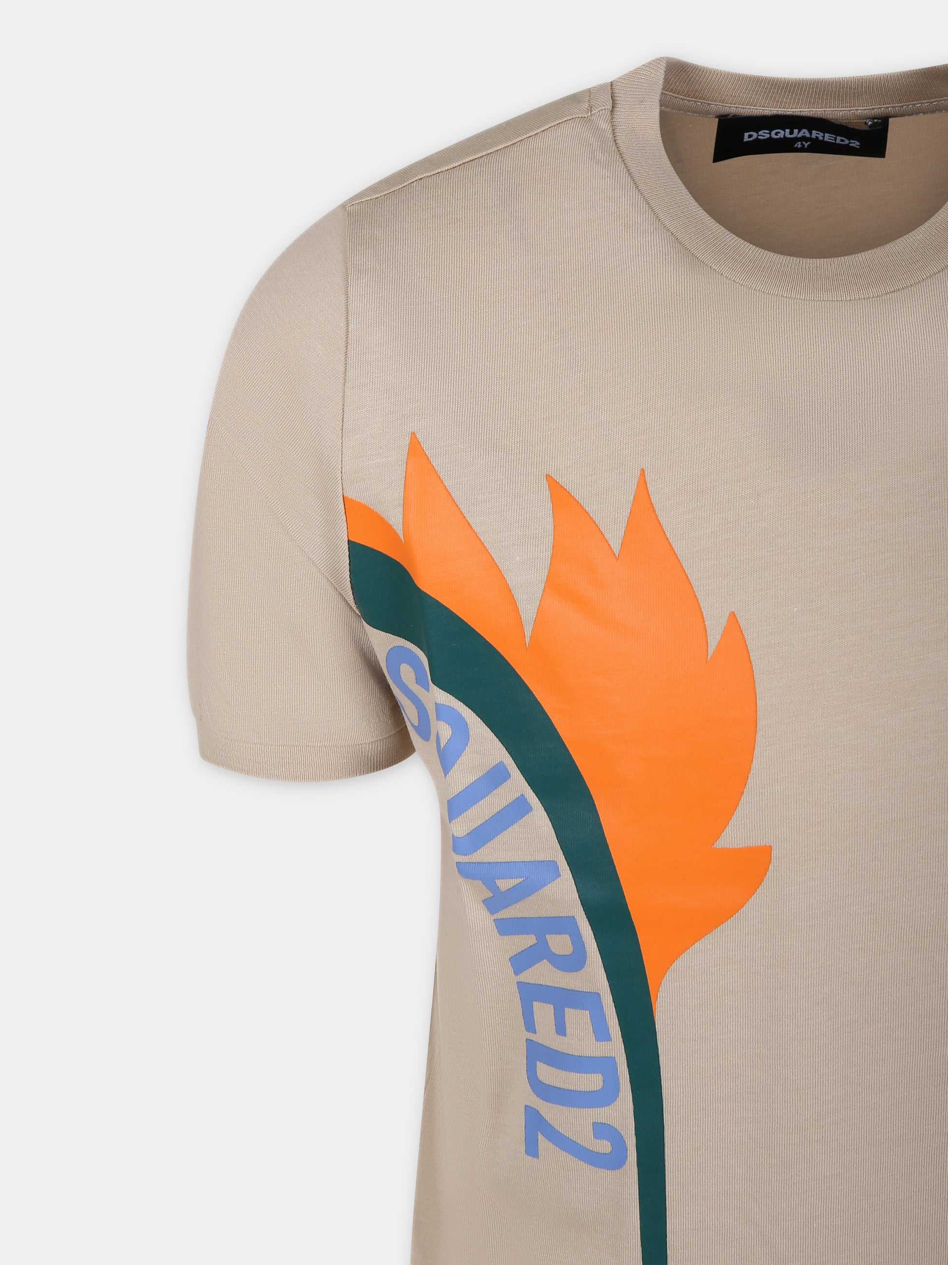 T-shirt beige per bambino con logo,Dsquared2,DQ2174 D00MM D2T1035U DQ718