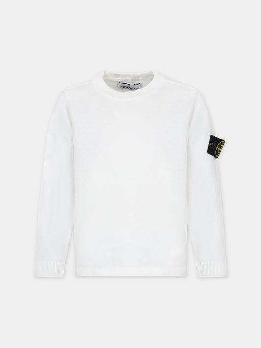 Maglione bianco per bambino con bussola,Stone Island Junior,8016505B9 V0001