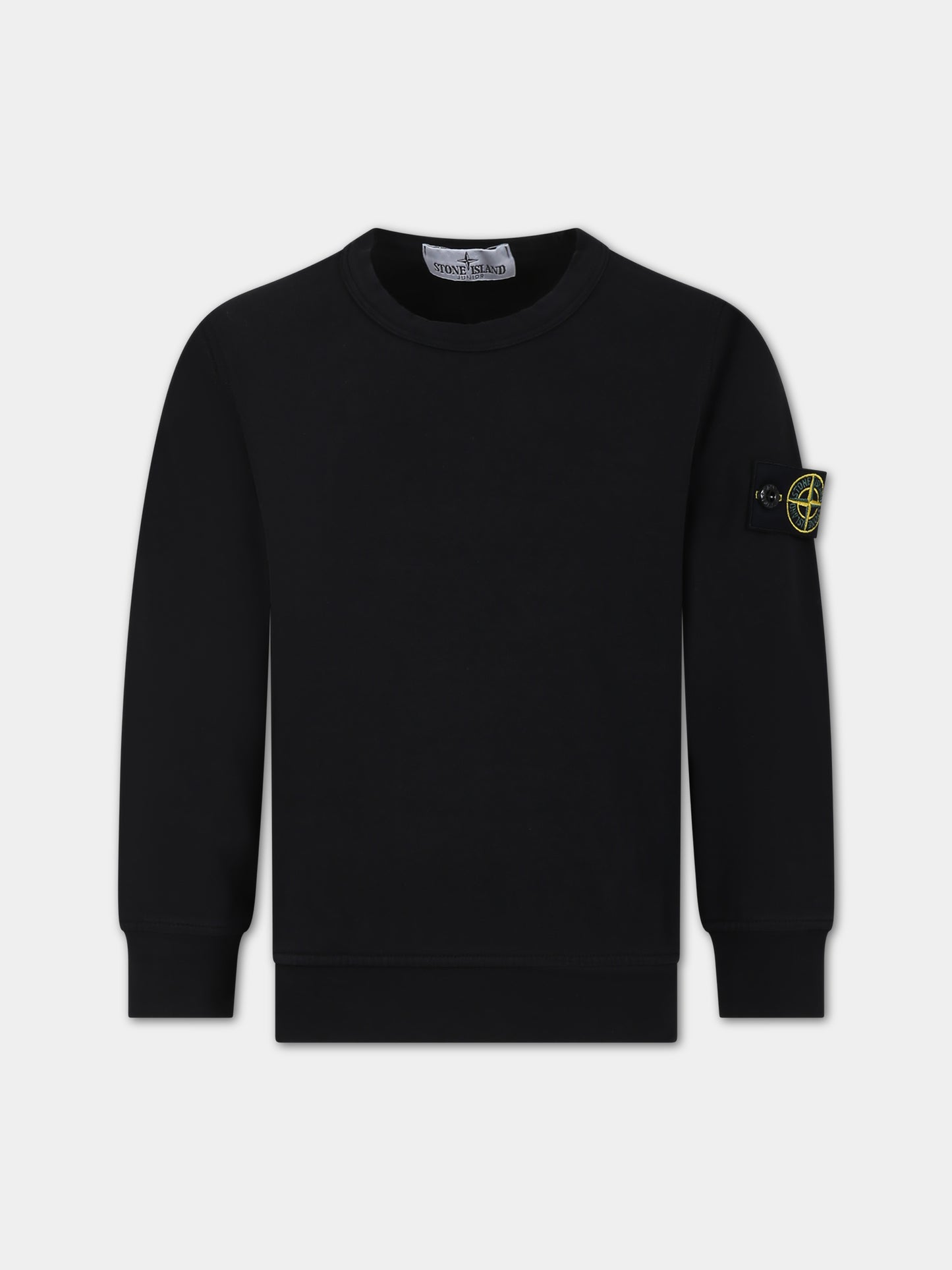 Felpa nera per bambino con logo iconico,Stone Island Junior,801661340 V0029