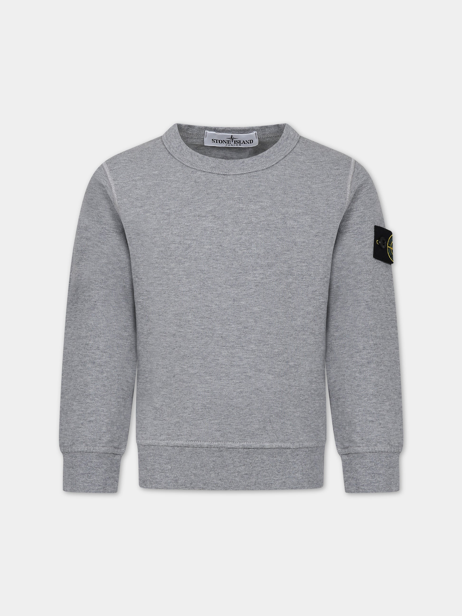 Felpa grigia per bambino con logo iconico,Stone Island Junior,801661340 V0M64