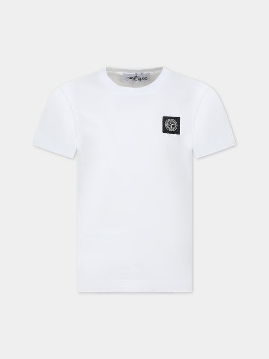 T-shirt bianca per bambino con logo,Stone Island Junior,801620147 V0001