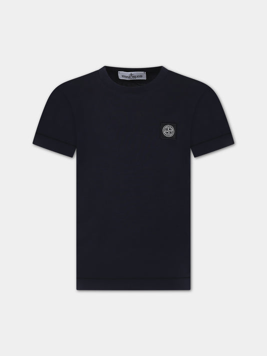 T-shirt blu per bambino con logo,Stone Island Junior,801620147 V0020