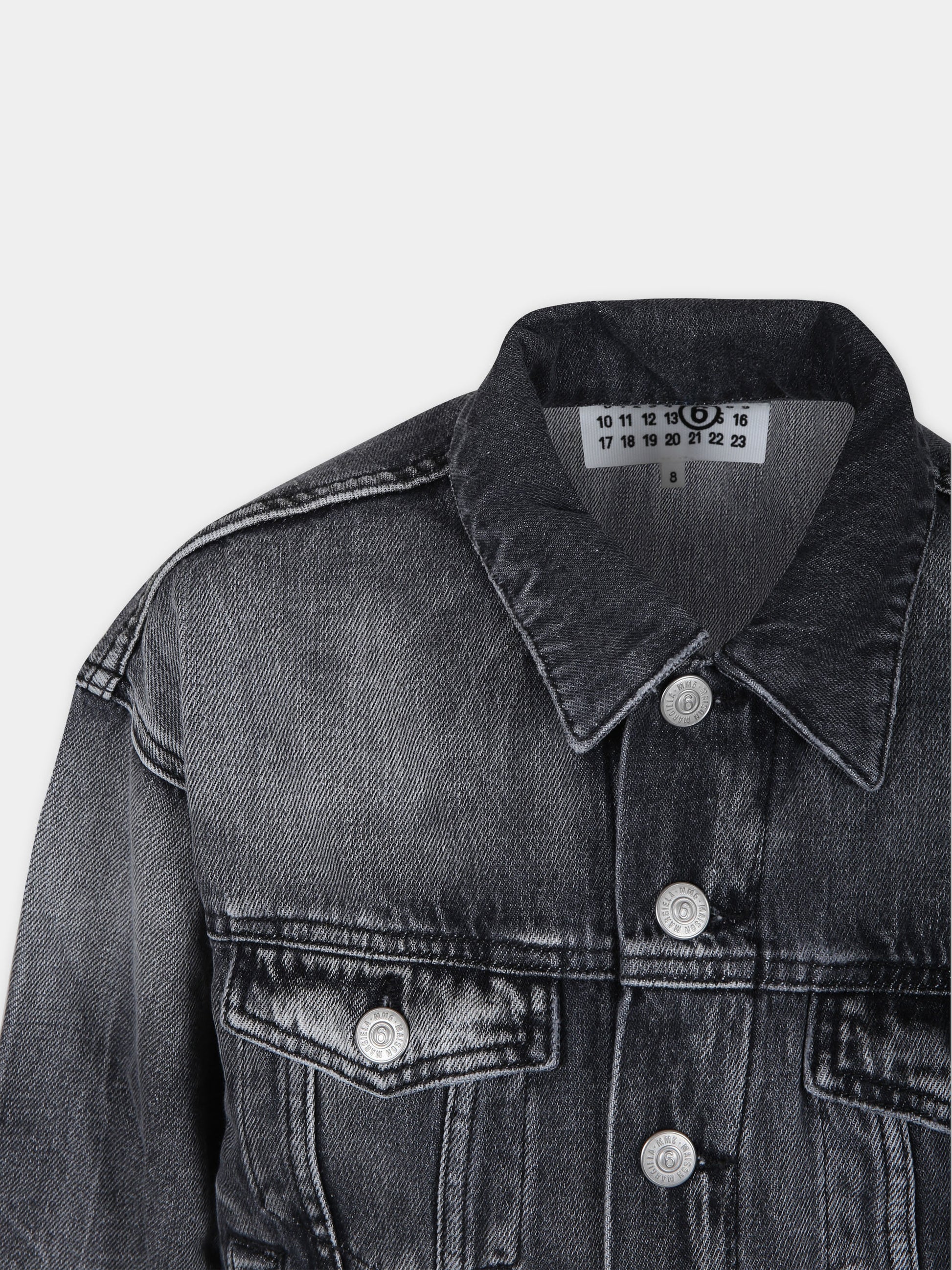 Giubbotto di jeans grigio per bambini con logo,Mm6 Maison Margiela,M60449 MM02L MM6J44AU M602