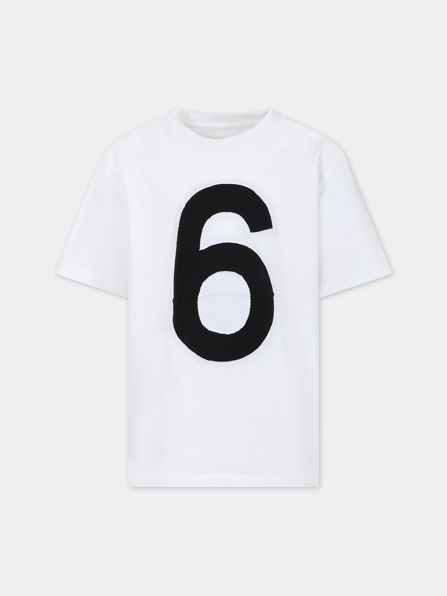 T-shirt bianca per bambini con numero 6,Mm6 Maison Margiela,M60556 MM010 MM6T88U M6100