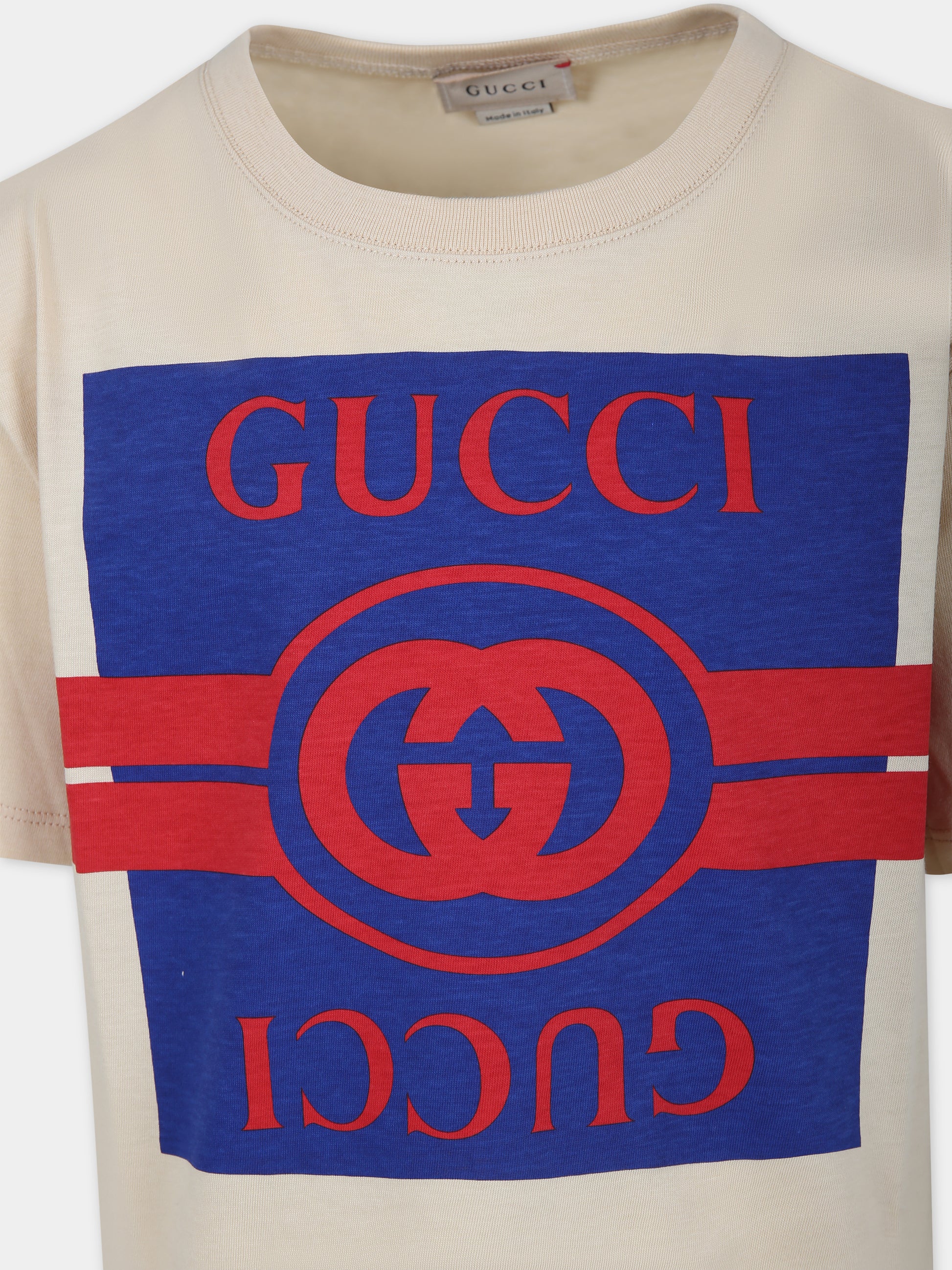 T-shirt avorio per bambini con stampa e logo,Gucci Kids,575114 XJF6K 7524