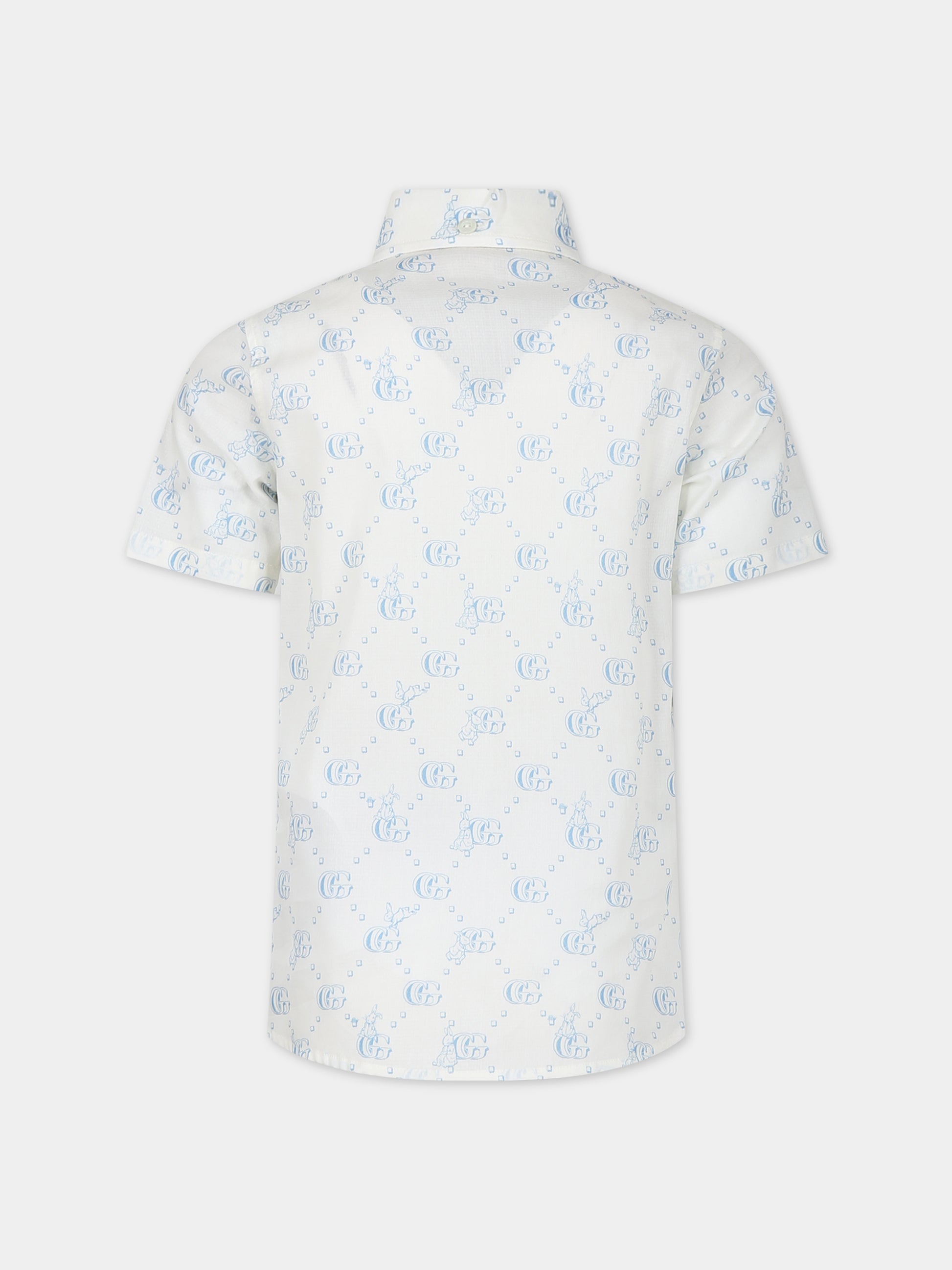 Camicia per bambino con logo celeste e coniglio all-over,Gucci Kids,770571 XWA0R 9183