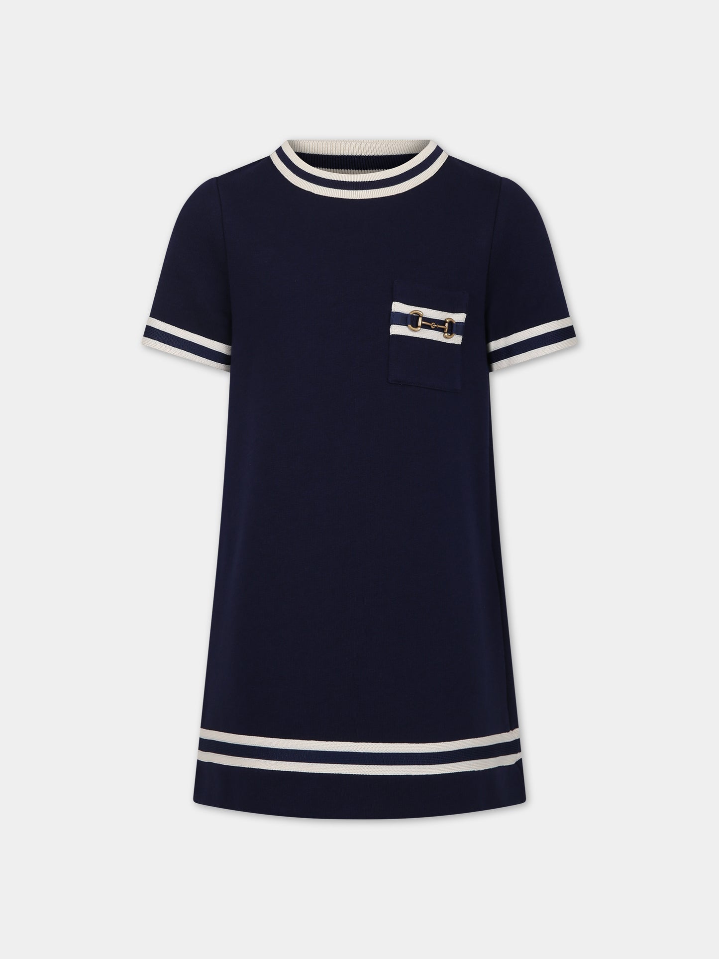 Vestito blu per bambina con morsetto,Gucci Kids,718772 XJE3J 4780