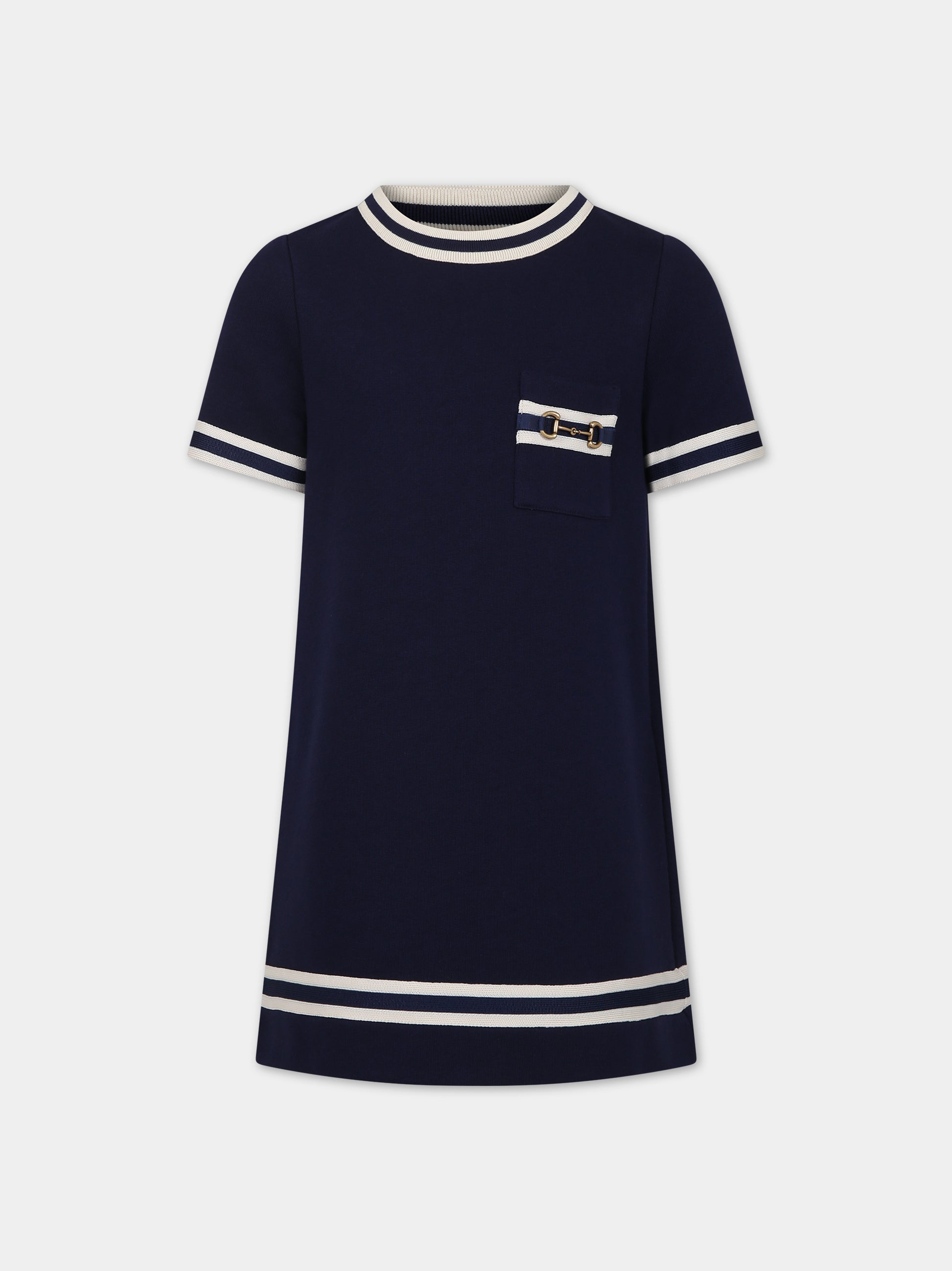 Vestito blu per bambina con morsetto,Gucci Kids,718772 XJE3J 4780