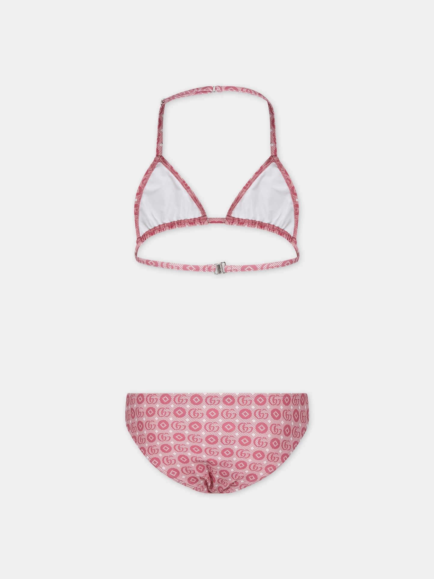 Bikini rosa per bambina con motivo geometrico con Doppia G,Gucci Kids,773034 XJF7Z 5152