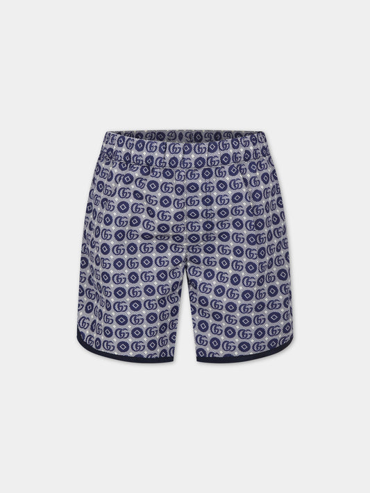 Boxer mare blu per bambino con doppia G,Gucci Kids,773026 XWA1B 4262
