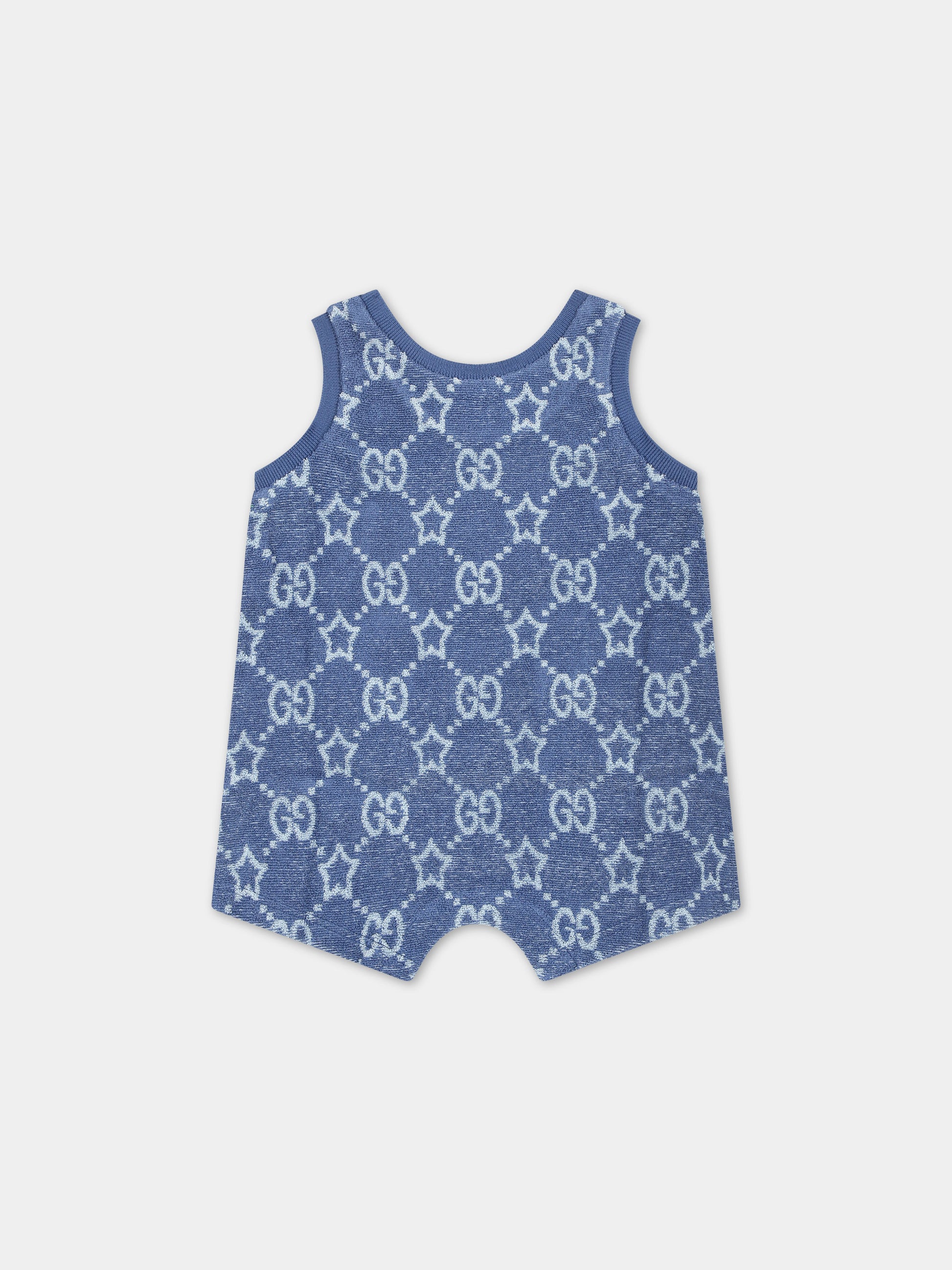 Pagliaccetto blu per neonato con Doppia G,Gucci Kids,773468 XJF8B 4575