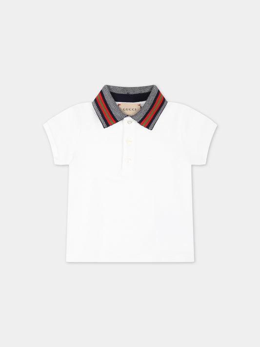 Polo bianca per neonato con doppia G,Gucci Kids,745234 XJF30 9250