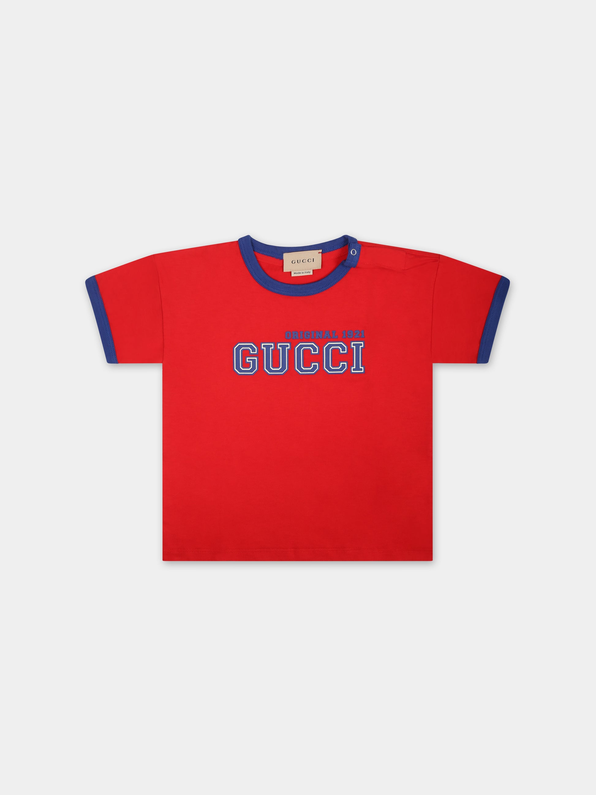 T-shirt rossa per neonato con logo,Gucci Kids,724822 XJF53 6344