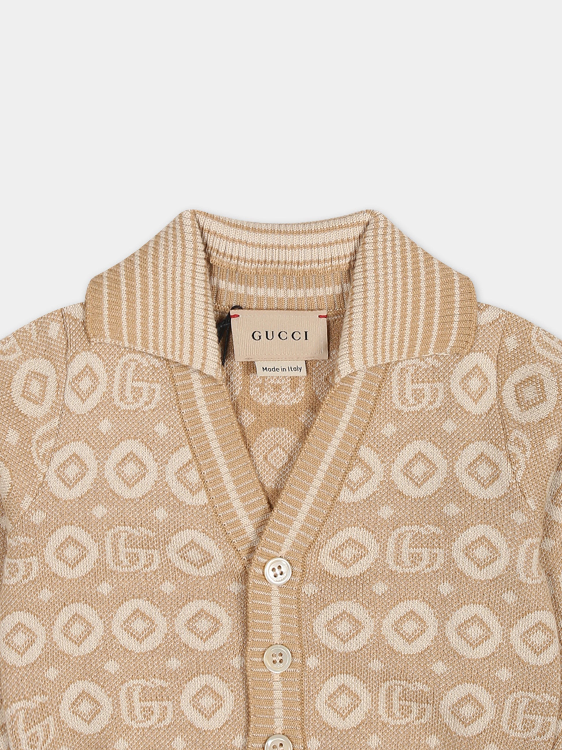 Cardigan beige per neonato con doppia G,Gucci Kids,766423 XKDRV 2441