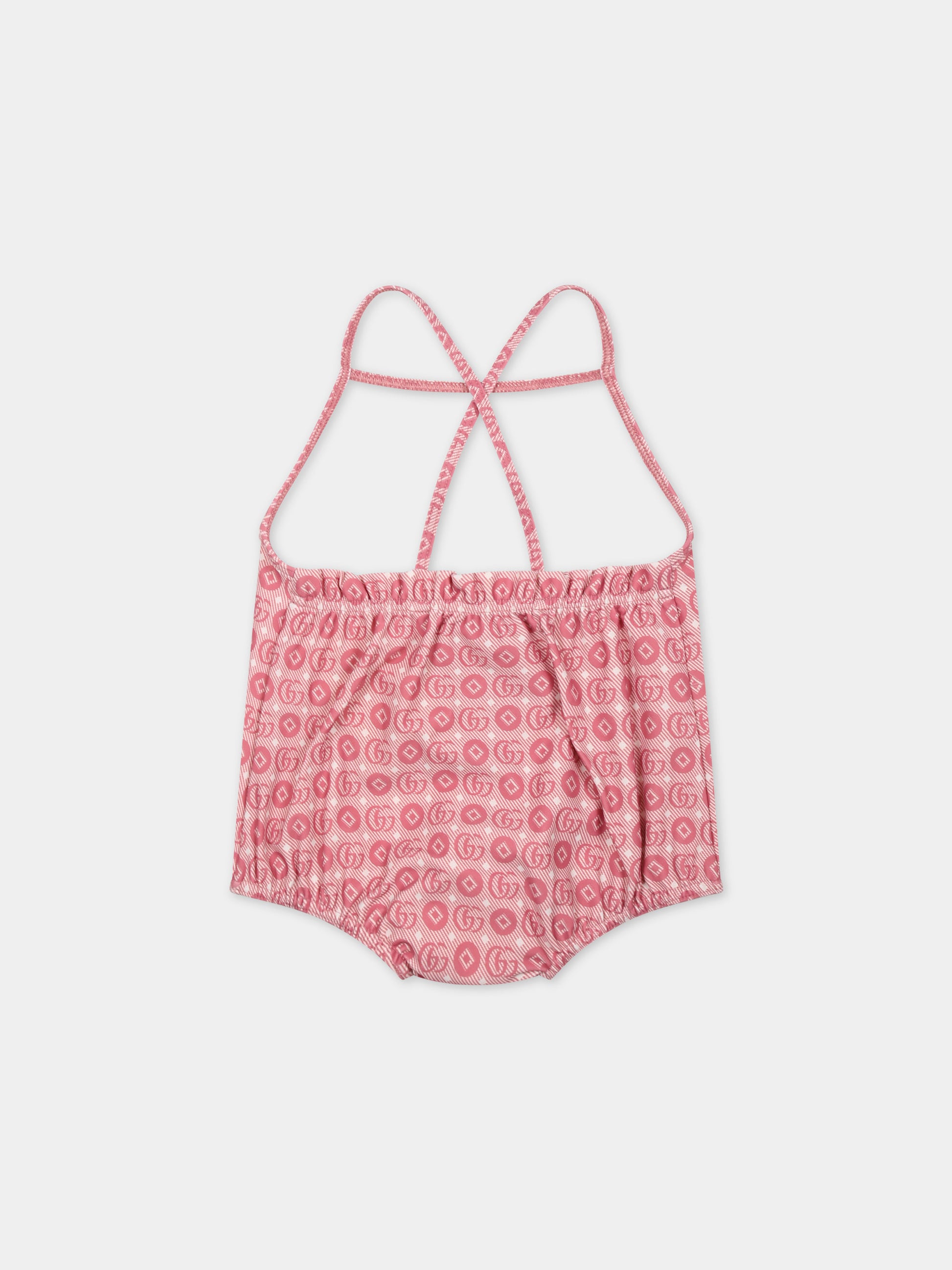Costume intero rosa per neonata con motivo geometrico e Doppia G,Gucci Kids,773031 XJF7Z 5152