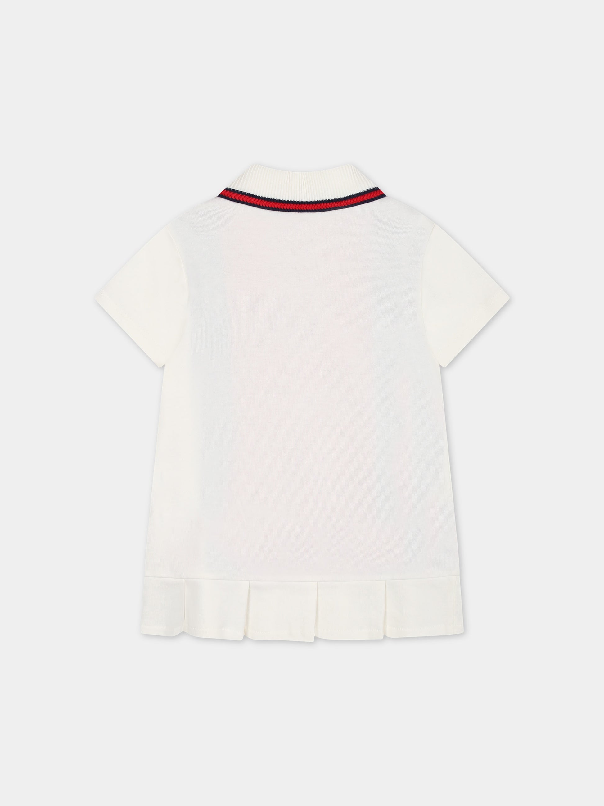 Vestito bianco per neonata con bande blu e rosse,Gucci Kids,767938 XJF82 9287