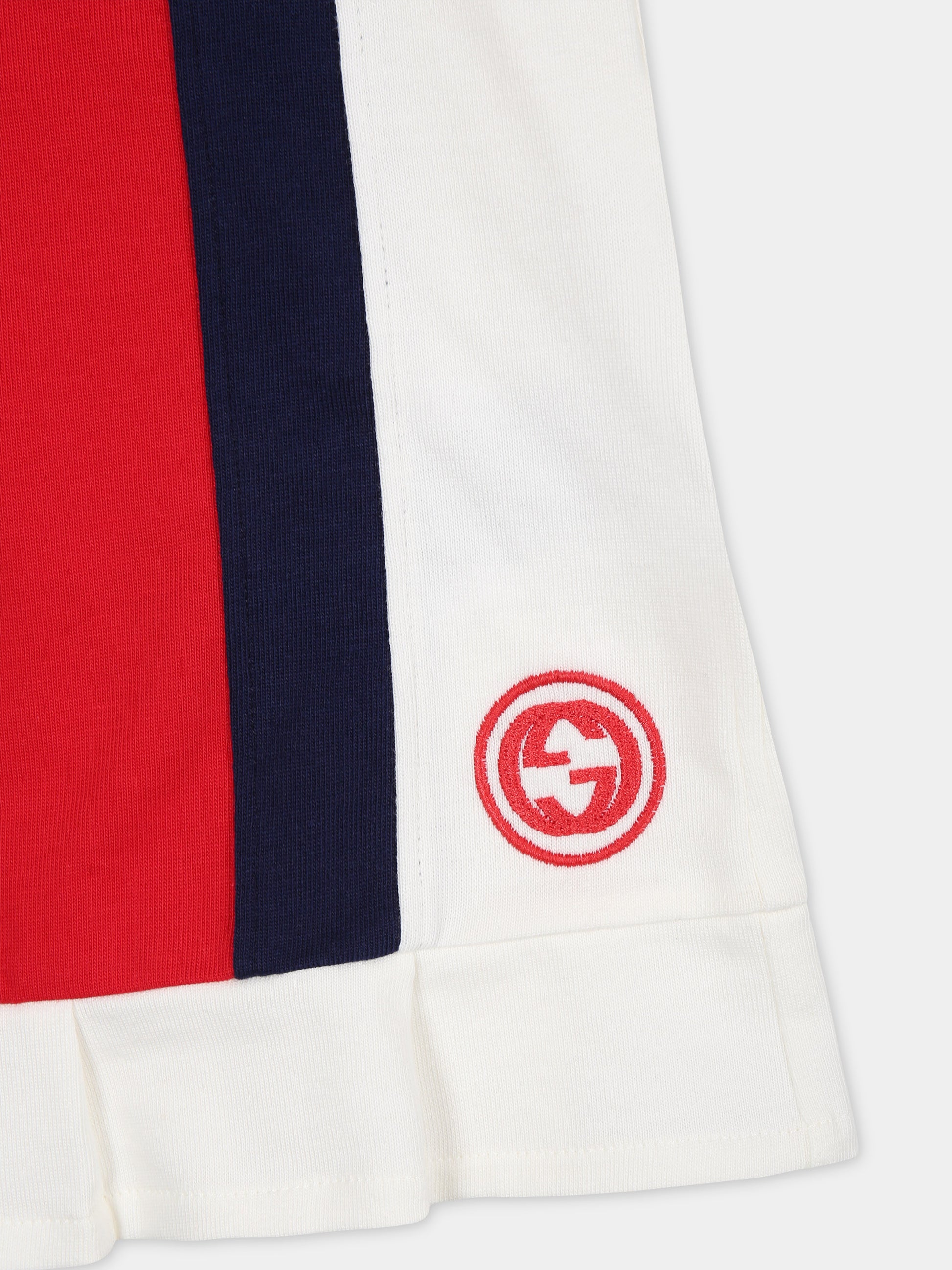 Vestito bianco per neonata con bande blu e rosse,Gucci Kids,767938 XJF82 9287