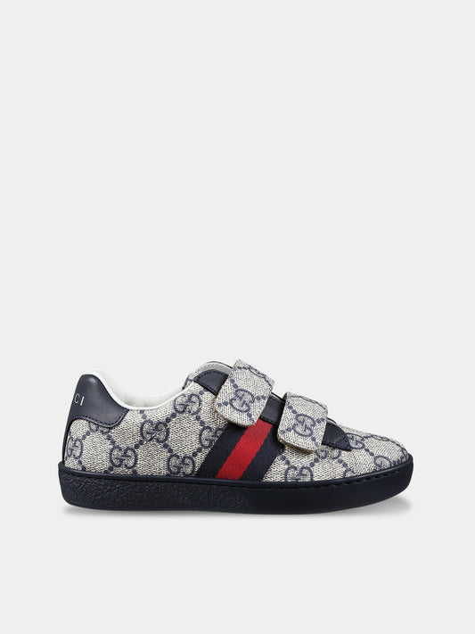 Sneakers blu per bambini con logo GG all-over,Gucci Kids,463090 FACYF 4055