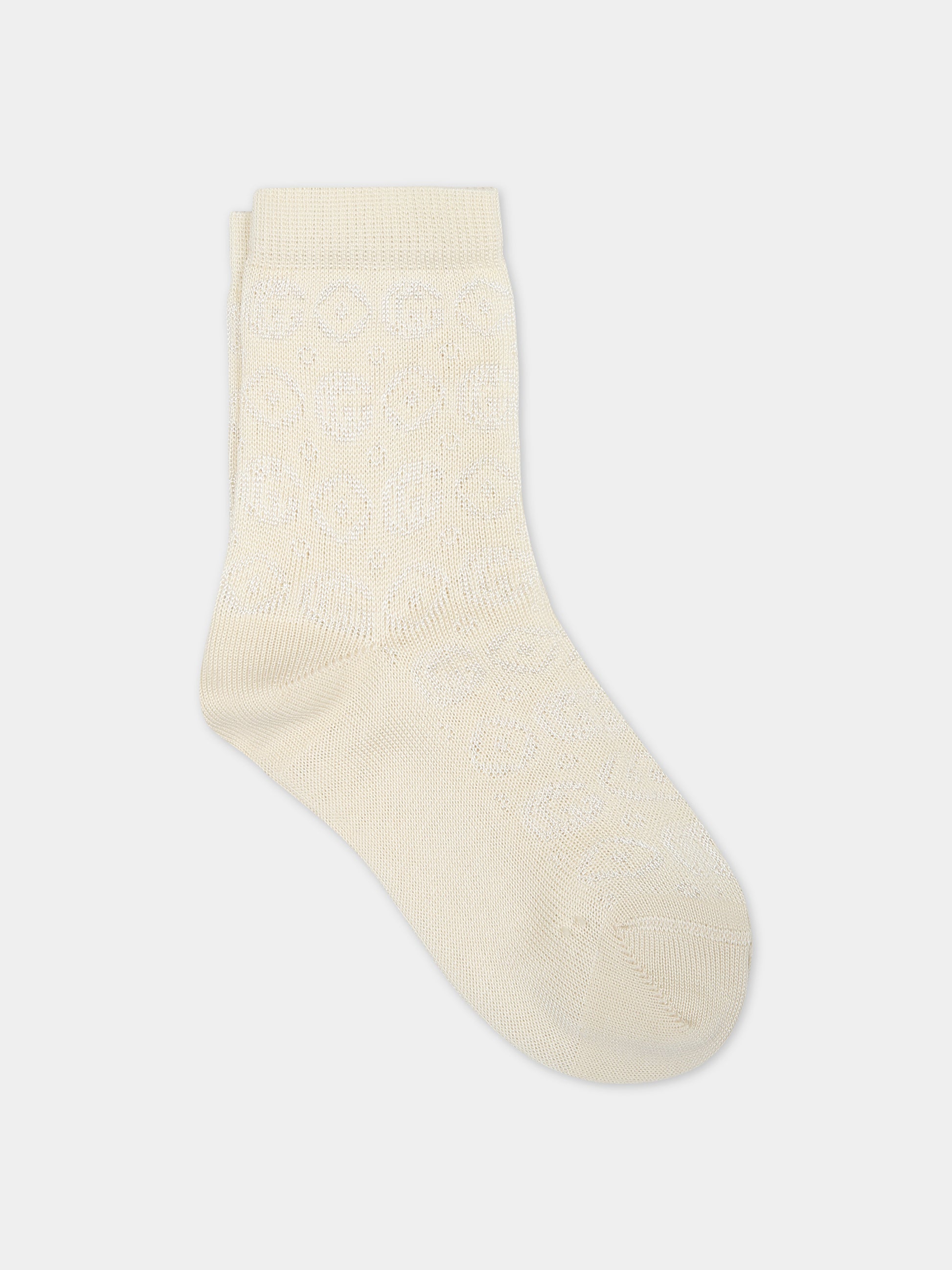 Calzini avorio per neonati con doppia G,Gucci Kids,755591 3KAA7 9200