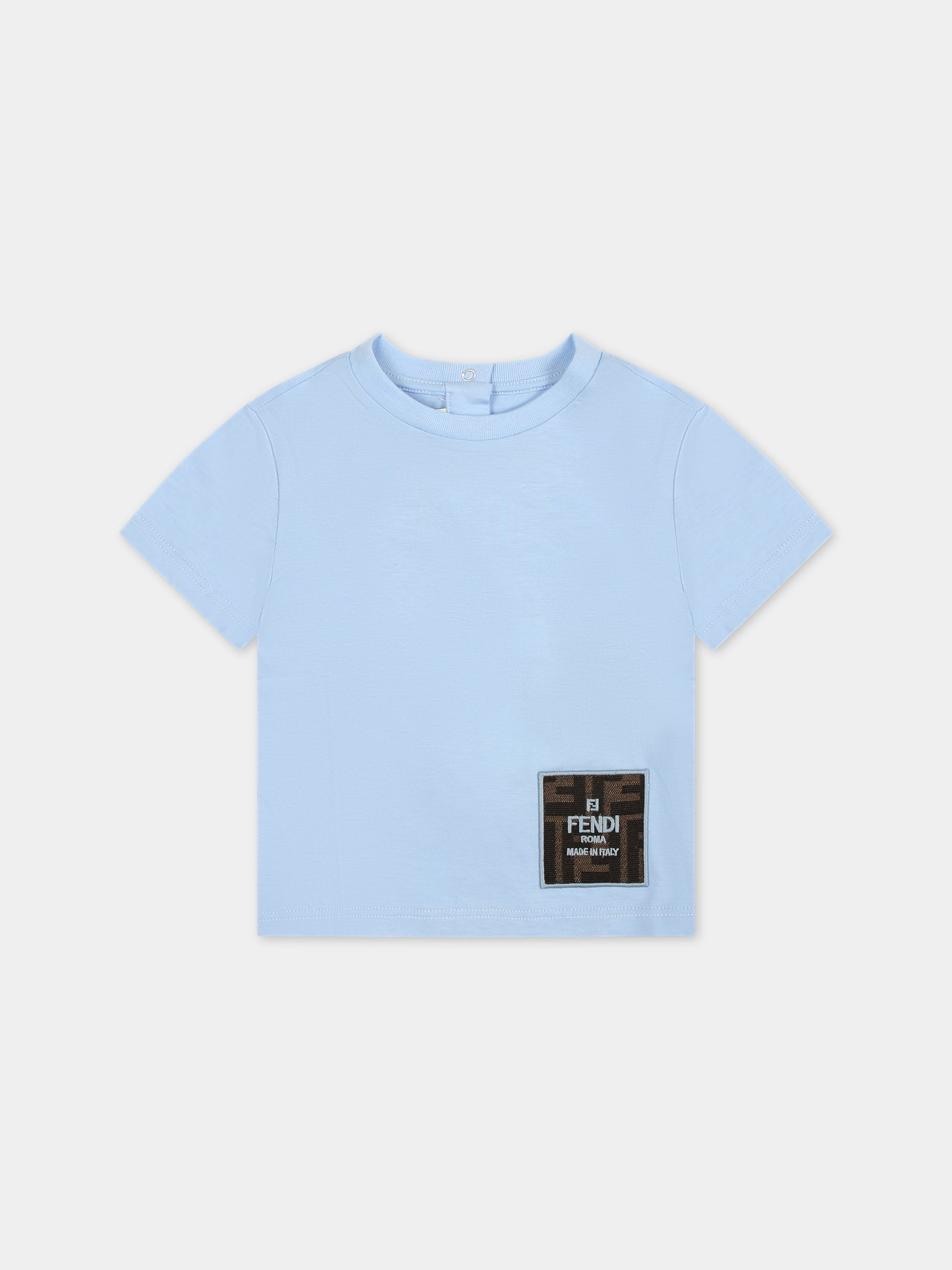 T-shirt celeste per neonato con FF,Fendi Kids,BUI074 7AJ F11H1