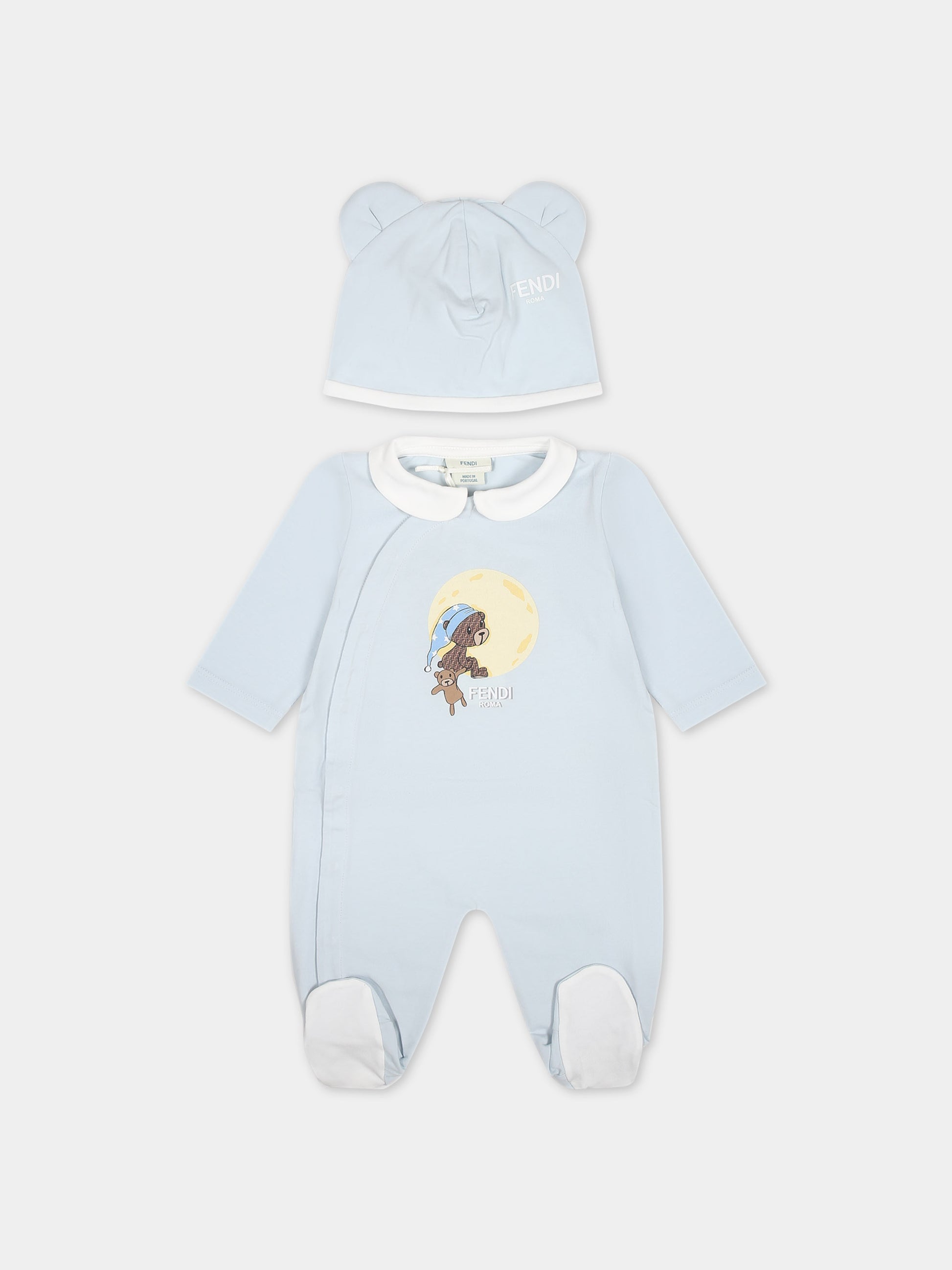 Set celeste per neonato con orsetto Fendi,Fendi Kids,BUK114 ST8 F19J4