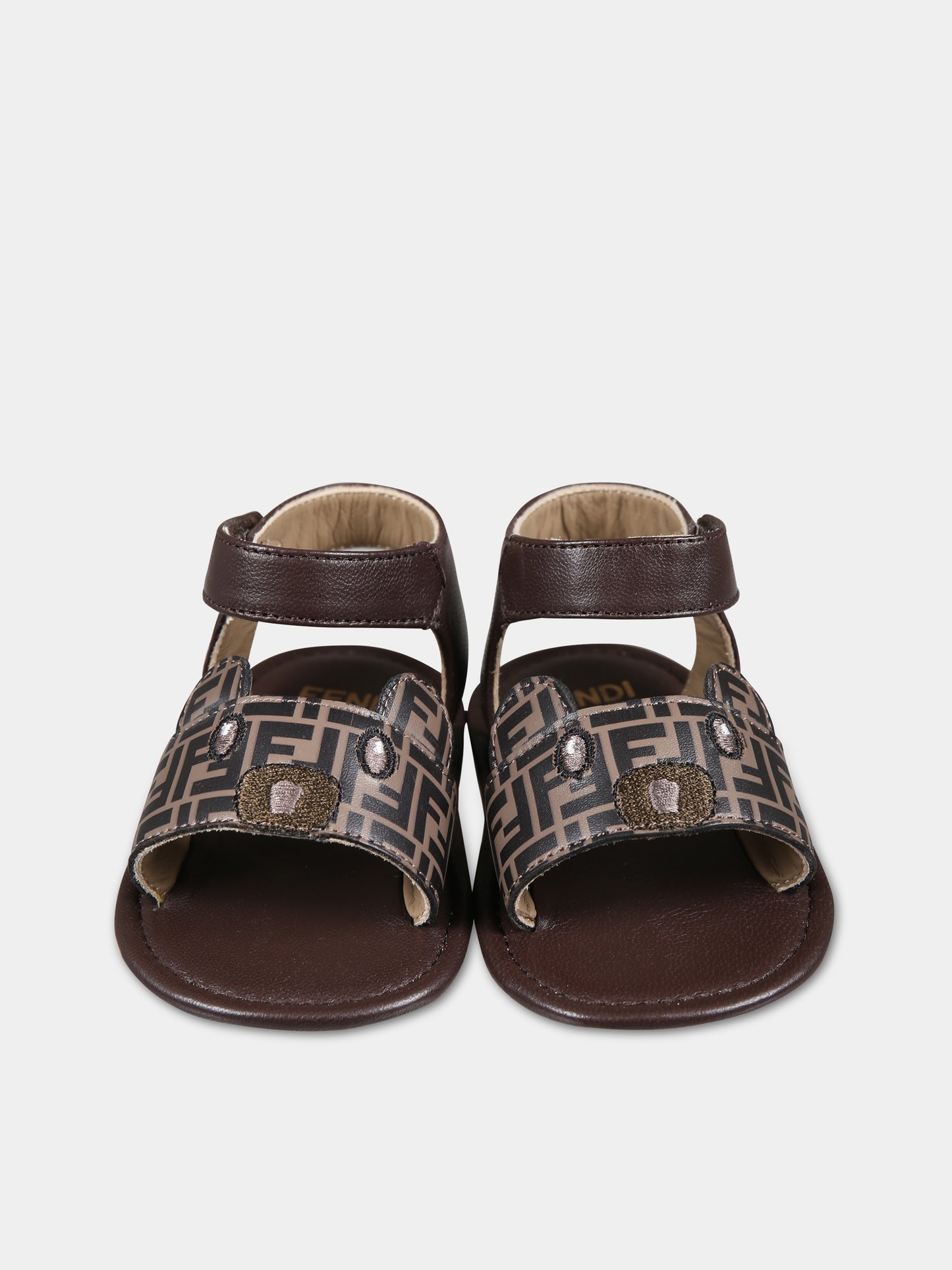 Sandali marroni per neonati con doppia FF,Fendi Kids,BUR103 GG3 F0R7V