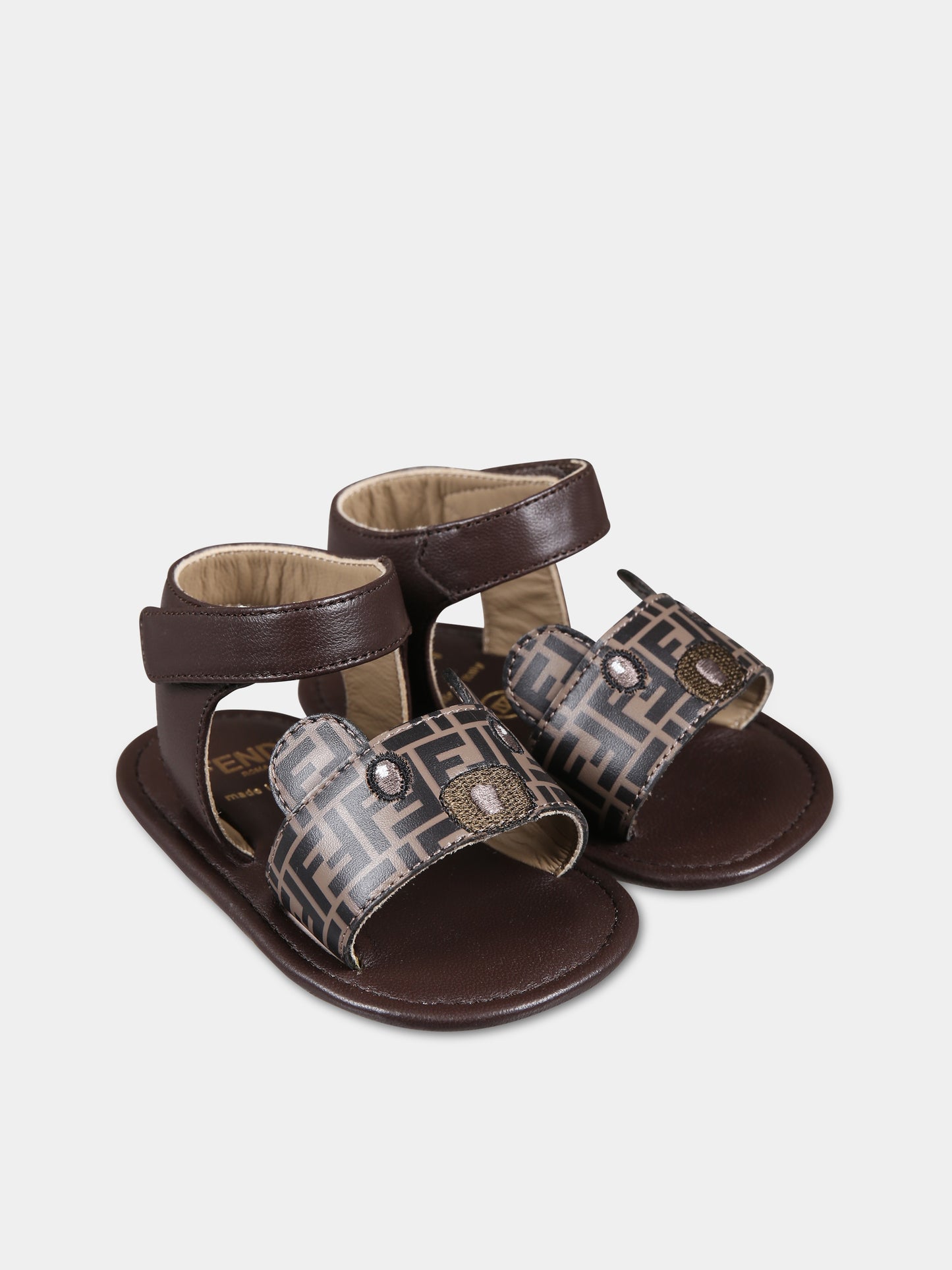 Sandali marroni per neonati con doppia FF,Fendi Kids,BUR103 GG3 F0R7V