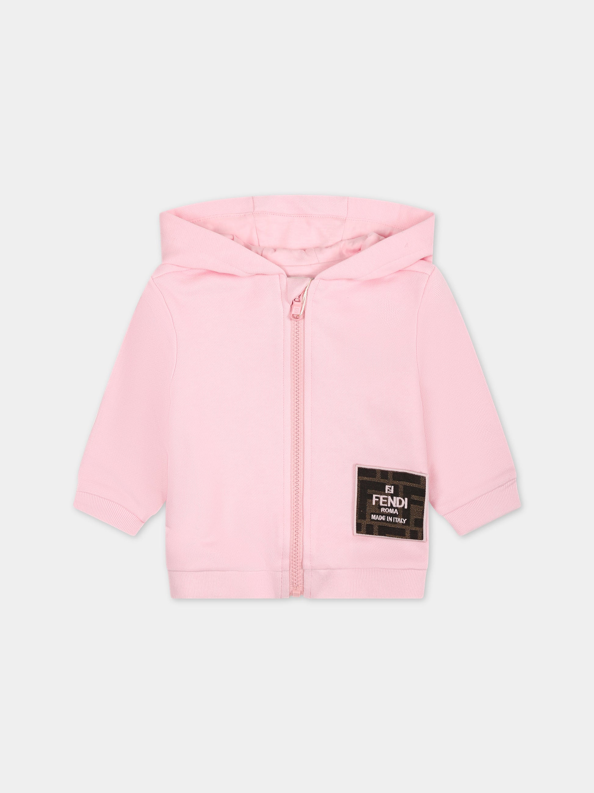 Pink sweatshirt for baby girl with logo,Fendi Kids,BUH065 5V0 F0QE5
