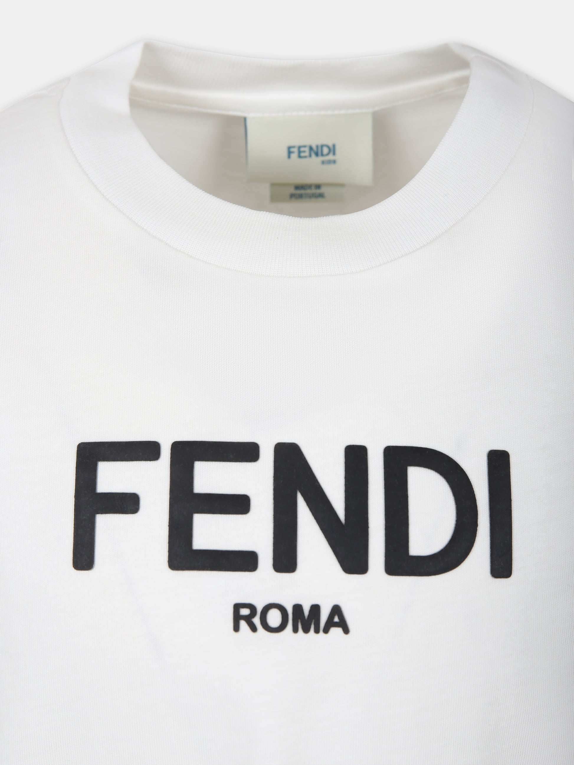 T-shirt bianca per bambini con logo,Fendi Kids,JUI137 7AJ F0ZNE