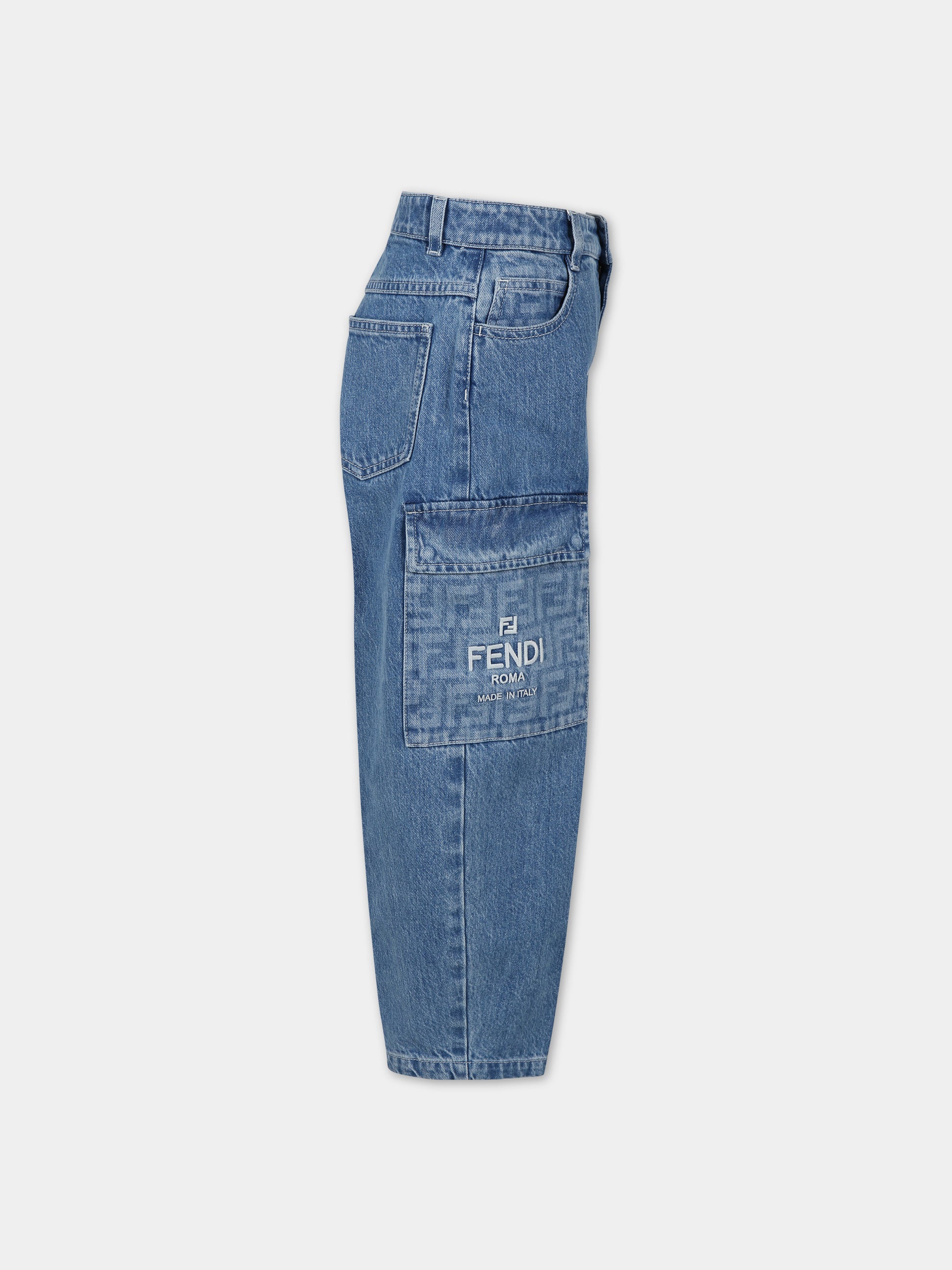 Jeans blu per bambini con logo,Fendi Kids,JUF099 AMHX F0QG0